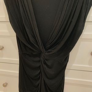Black deep v-neck knotted top